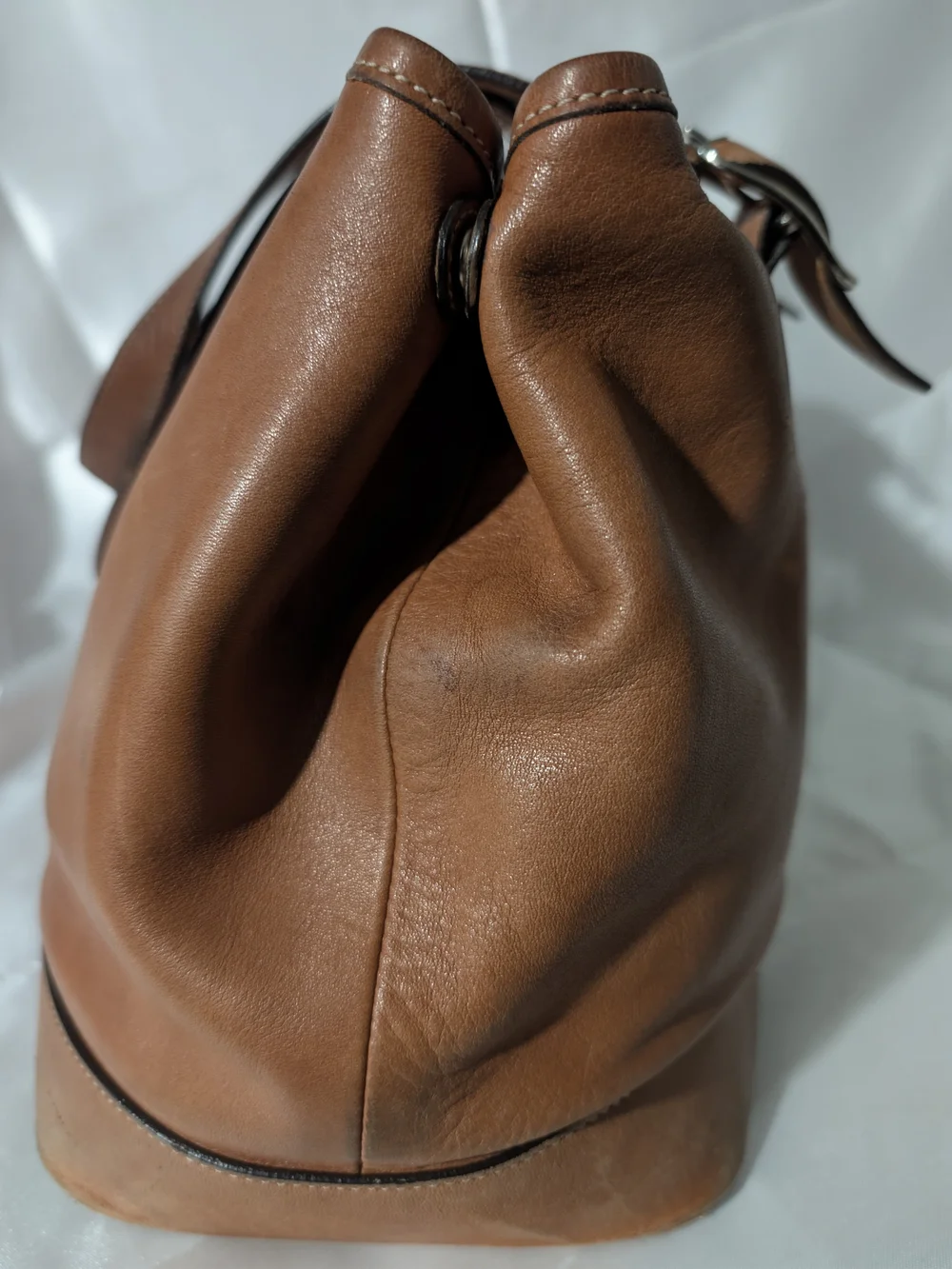 Y2K Coach Brown Leather Tote Bag with Buckle Straps Key Tag Medium To Large